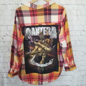 Upcycled Pantera Plaid Shirt XL Yellow Red White